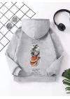 Çocuk Unisex Kapüşonlu Ön ve Arka Moon Special Baskılı Sweatshirt - Gri