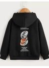 Çocuk Unisex Kapüşonlu Ön ve Arka Moon Special Baskılı Sweatshirt - Siyah