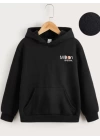 Çocuk Unisex Kapüşonlu Ön ve Arka Moon Special Baskılı Sweatshirt - Siyah