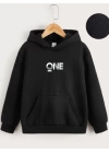 Çocuk Unisex Kapüşonlu One Baskılı Sweatshirt - Siyah