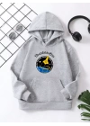 Çocuk Unisex Kapüşonlu Space Baskılı Pamuklu Sweatshirt - Gri