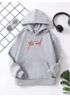 Çocuk Unisex Kapüşonlu The End Baskılı Pamuklu Sweatshirt - Gri