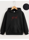 Çocuk Unisex Kapüşonlu The End Baskılı Sweatshirt - Siyah