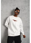 Erkek 3 İplik Gangster Baskılı Sweatshirt - Beyaz