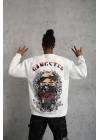 Erkek 3 İplik Gangster Baskılı Sweatshirt - Beyaz