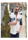 Erkek Complex Kolları Deri Kolej Oversize T-Shirt - Beyaz