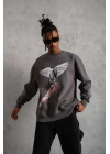 Erkek Güvercin Baskılı Sweatshirt - Gri