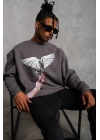 Erkek Güvercin Baskılı Sweatshirt - Gri