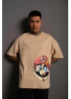 Erkek Mario Baskılı Oversize T-Shirt - Bej