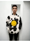 Erkek Smiley Face Kapüşonlu Sweatshirt - Siyah