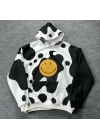 Erkek Smiley Face Kapüşonlu Sweatshirt - Siyah