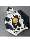 Erkek Smiley Face Kapüşonlu Sweatshirt - Siyah