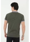 Erkek Yakalı Slim Fit Baskılı T-Shirt - Haki