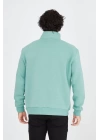 Erkek Yarım Fermuarlı Baskılı Sweat - Mint Yeşili