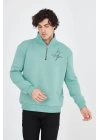 Erkek Yarım Fermuarlı Baskılı Sweat - Mint Yeşili