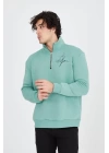 Erkek Yarım Fermuarlı Baskılı Sweat - Mint Yeşili