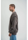 Geniş V yaka Kol Ribana Detaylı SweatShirt - Füme