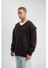 Geniş V yaka Kol Ribana Detaylı SweatShirt - Kahve