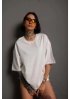 Kadın 24/1 Düz A Kalite Oversize T-shirt - Beyaz