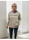 Kadın Baskılı Kapüşonlu Sweatshirt - Gri