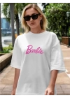 Kadın Baskılı Oversize T-shirt - Beyaz