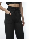 Kadin Keten Pantalon ve Crop Takım - Siyah