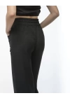 Kadin Keten Pantalon ve Crop Takım - Siyah