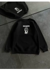 Kışlık Bisiklet Yaka Baskılı SweatShirt - Siyah