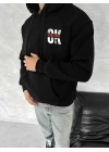 Oversize Üç İplik Kapşonlu SweatShirt - Siyah