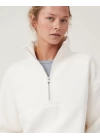 Oversize Yarım Farmuarlı Yakalı Basic SweatShirt - Beyaz