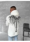 Üç İplik Uzun Kol Kapşonlu Baskılı SweatShirt - Beyaz