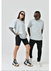 Unisex Basic Bisiklet Yaka Oversize T-Shirt - Boyalı Gri