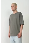 Unisex Basic Bisiklet Yaka Oversize T-Shirt - Füme