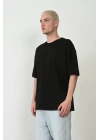 Unisex Basic Bisiklet Yaka Oversize T-Shirt - Siyah