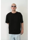 Unisex Basic Bisiklet Yaka Oversize T-Shirt - Siyah