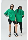 Unisex Basic Bisiklet Yaka Oversize T-Shirt - Yeşil