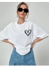 Unisex Baskılı Oversize T-Shirt - Beyaz