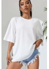 Unisex Baskılı Oversize T-Shirt - Beyaz