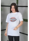 Unisex Baskılı Oversize T-Shirt - Beyaz