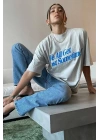 Unisex Baskılı Oversize T-Shirt - Beyaz