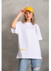 Unisex Baskılı Oversize T-Shirt - Beyaz