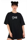 Unisex Baskılı Oversize T-Shirt - Siyah