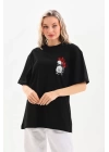 Unisex Baskılı Oversize T-Shirt - Siyah