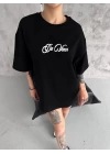 Unisex Baskılı Oversize T-Shirt - Siyah