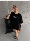 Unisex Baskılı Oversize T-Shirt - Siyah