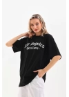 Unisex Baskılı Oversize T-Shirt - Siyah