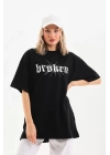 Unisex Baskılı Oversize T-Shirt - Siyah