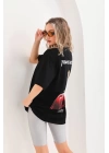 Unisex Baskılı Oversize T-Shirt - Siyah