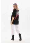 Unisex Baskılı Oversize T-Shirt - Siyah