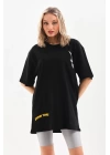 Unisex Baskılı Oversize T-Shirt - Siyah